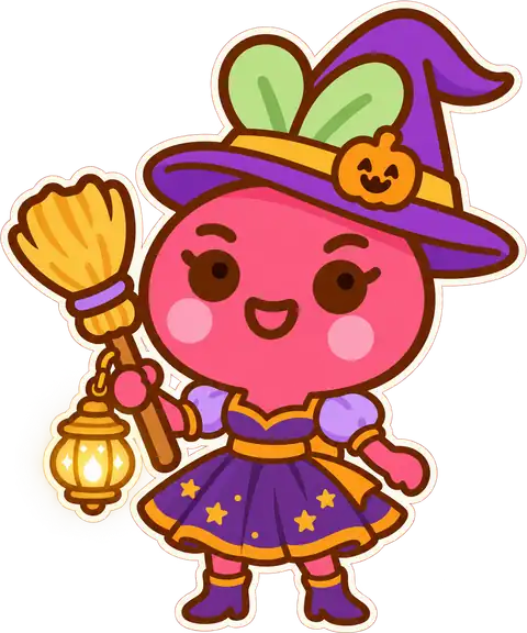 Licda. Betabelia disfrazada de bruja para Halloween, guía nutricional de El Brócoli